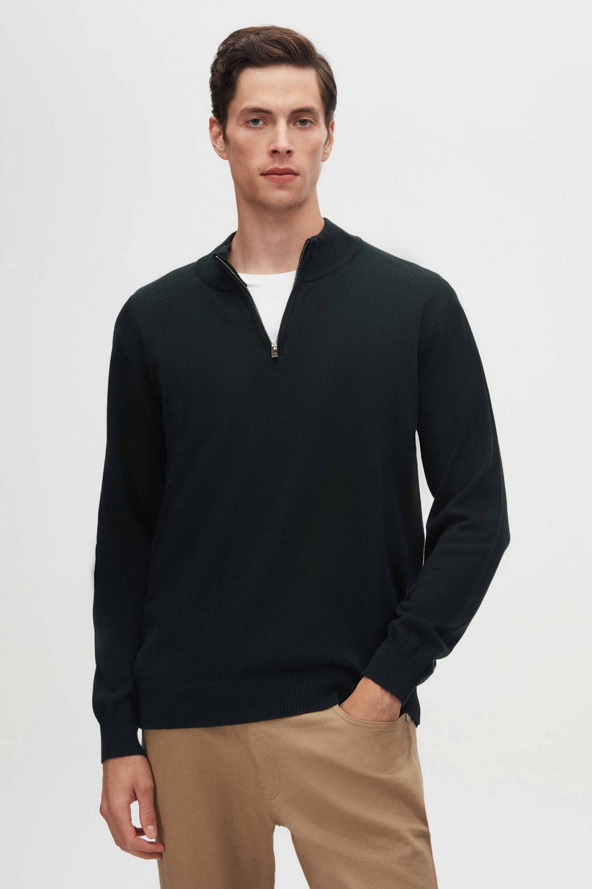 Ds Damat Slim Fit Half-Zip Knit Sweater  - Khaki
