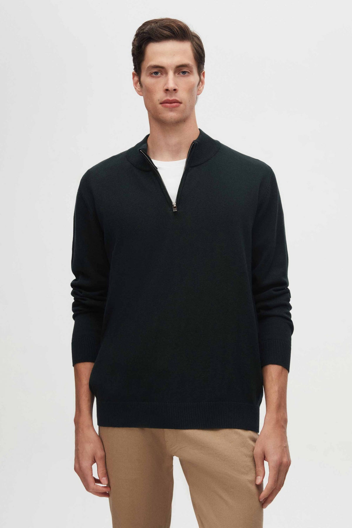 Ds Damat Slim Fit Half-Zip Knit Sweater  - Khaki