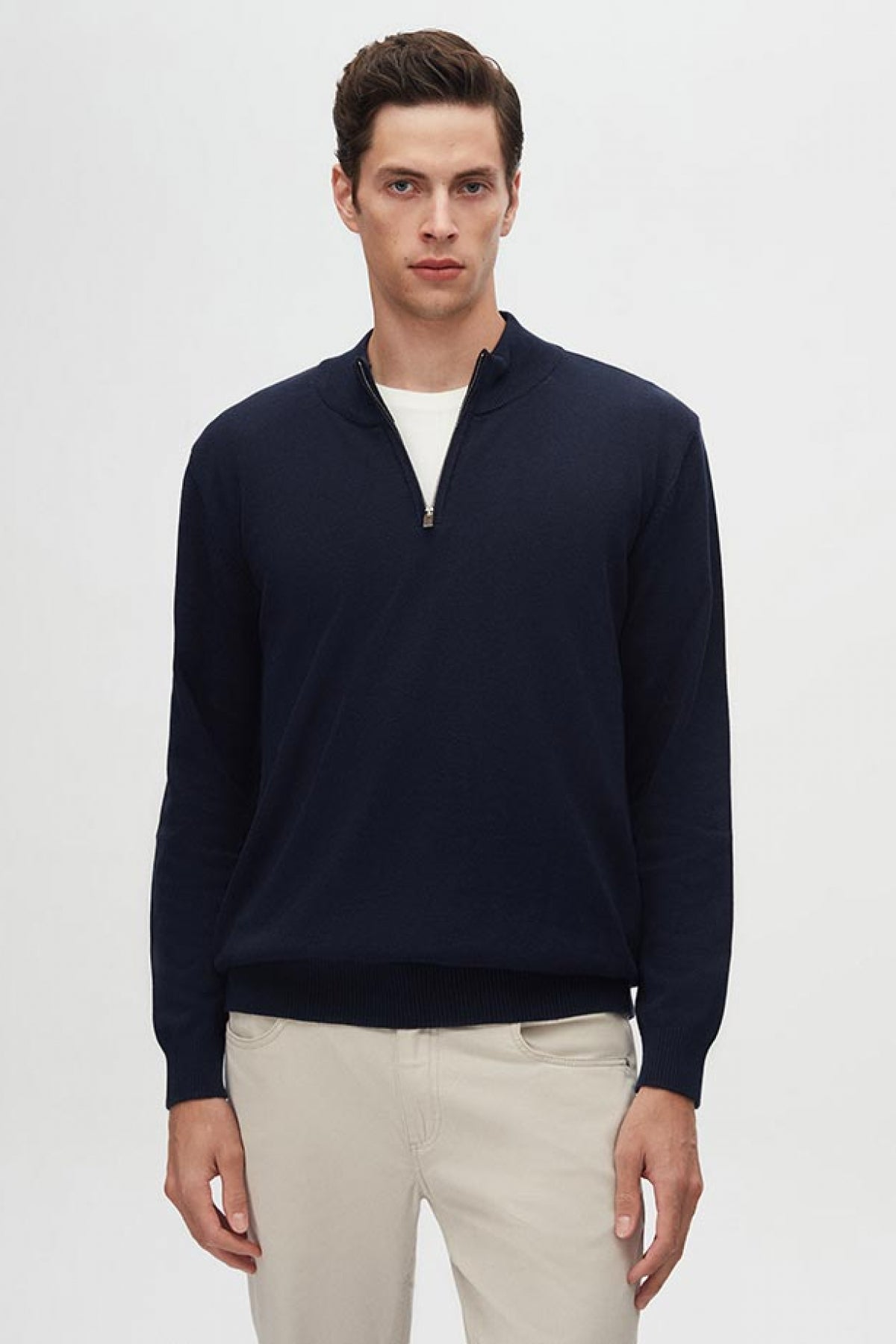 Ds Damat Slim Fit Half-Zip Knit Sweater  - Navy Blue