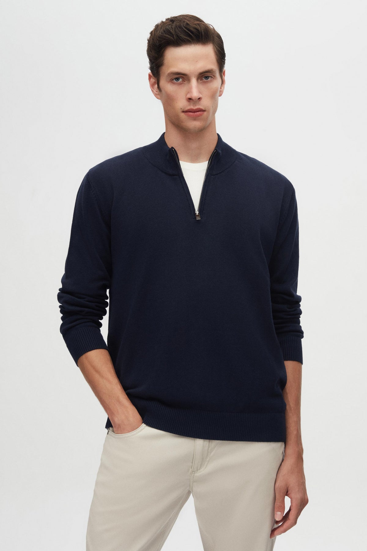 Ds Damat Slim Fit Half-Zip Knit Sweater  - Navy Blue