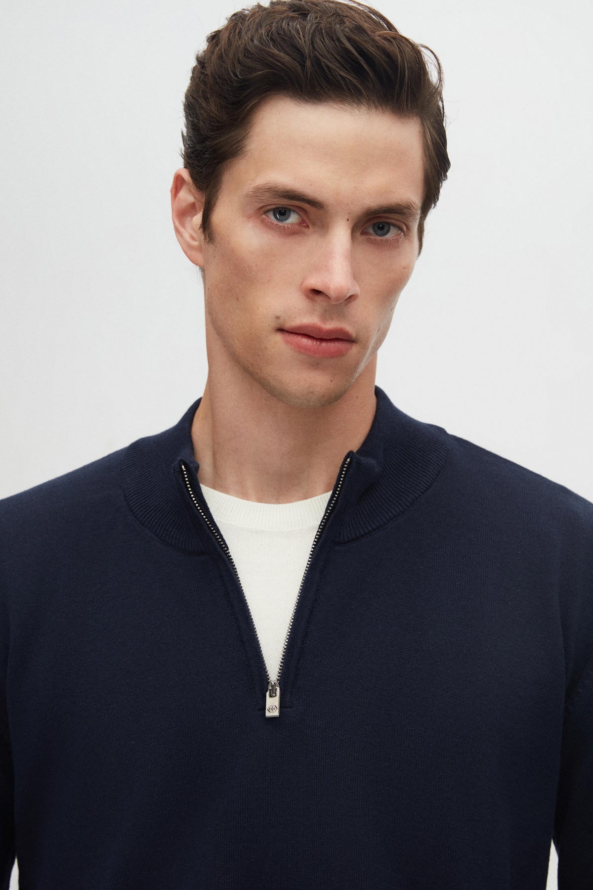 Ds Damat Slim Fit Half-Zip Knit Sweater  - Navy Blue
