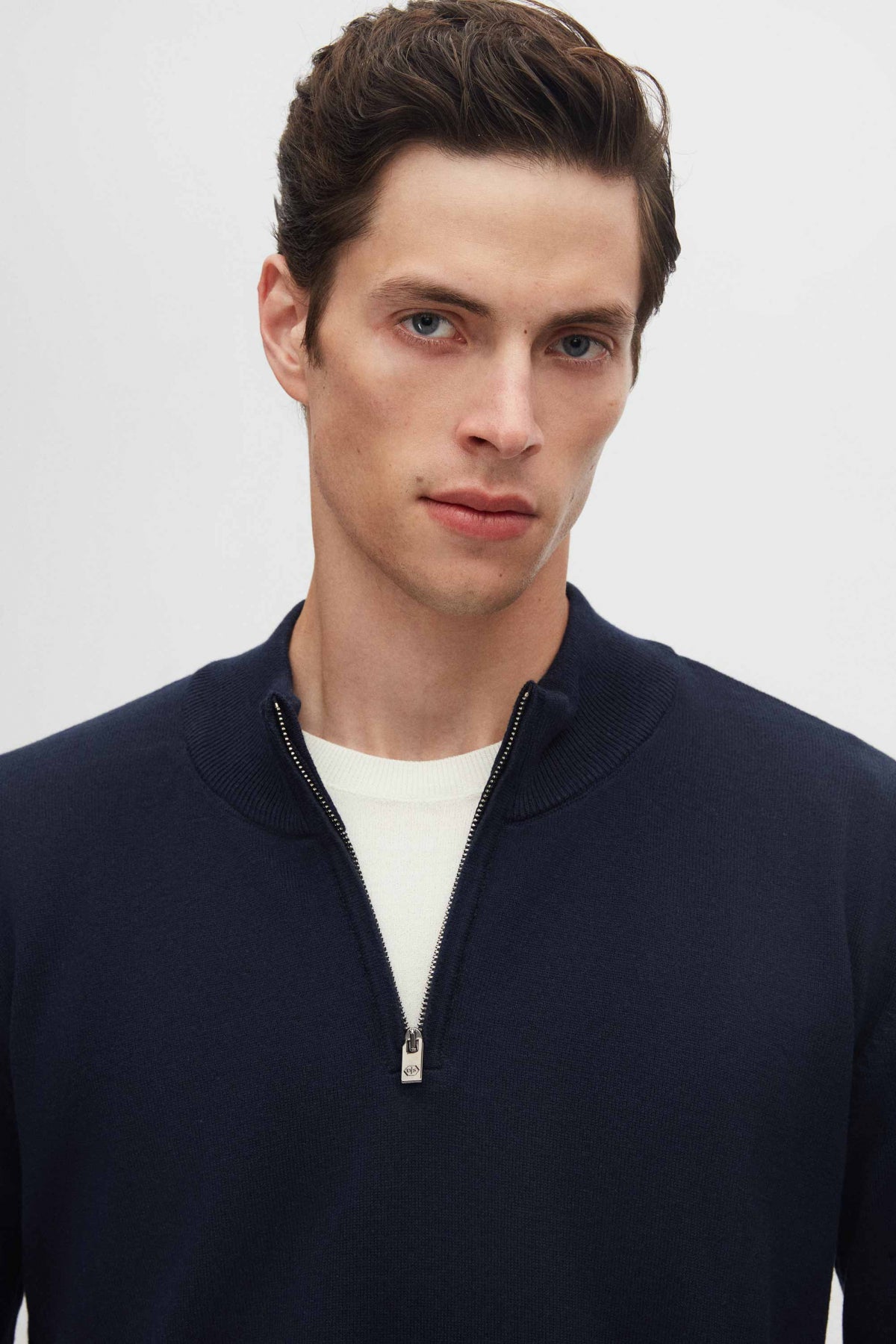 Ds Damat Slim Fit Half-Zip Knit Sweater  - Navy Blue