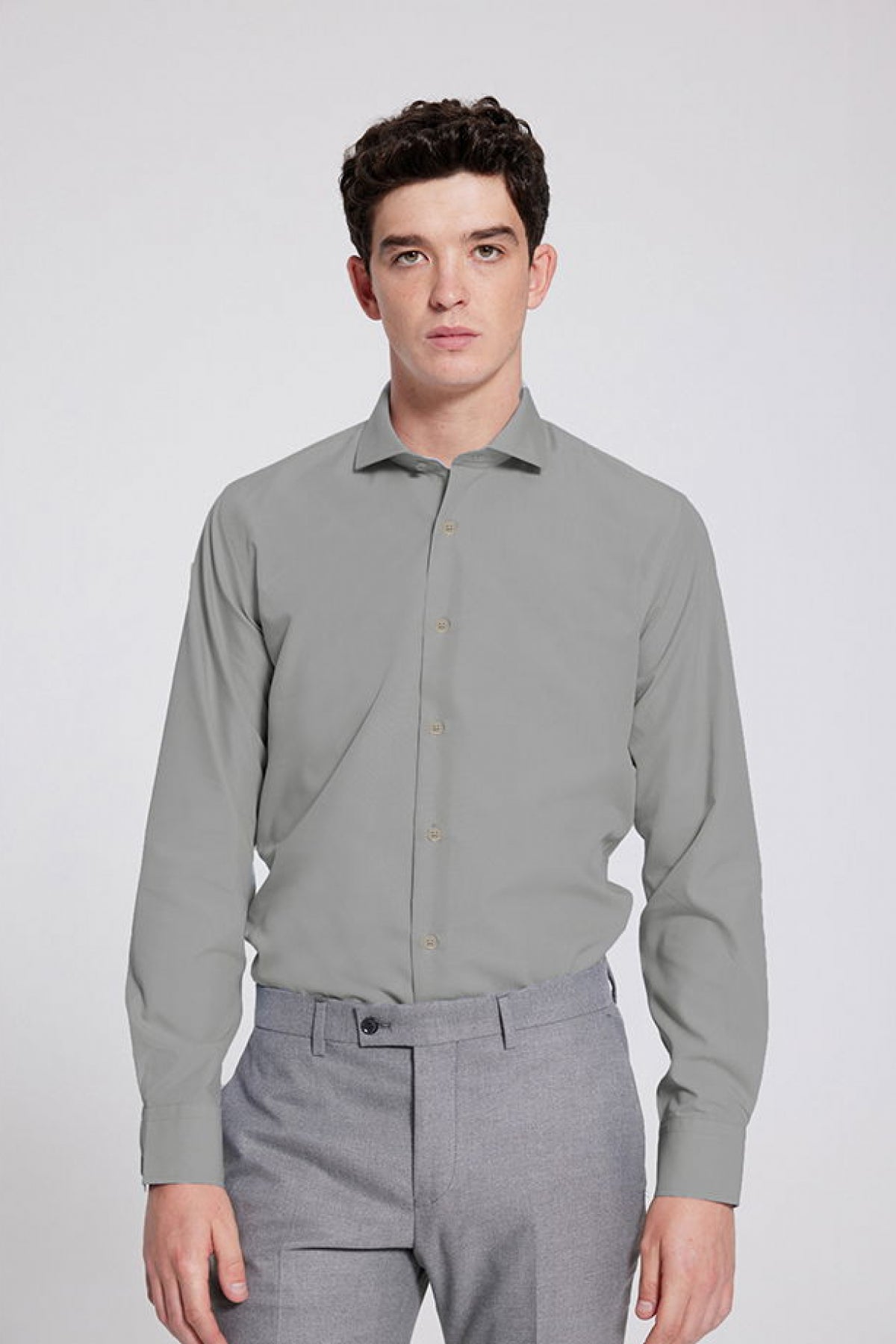 Ds Damat Slim Fit Italian Collar Shirt  - Gray