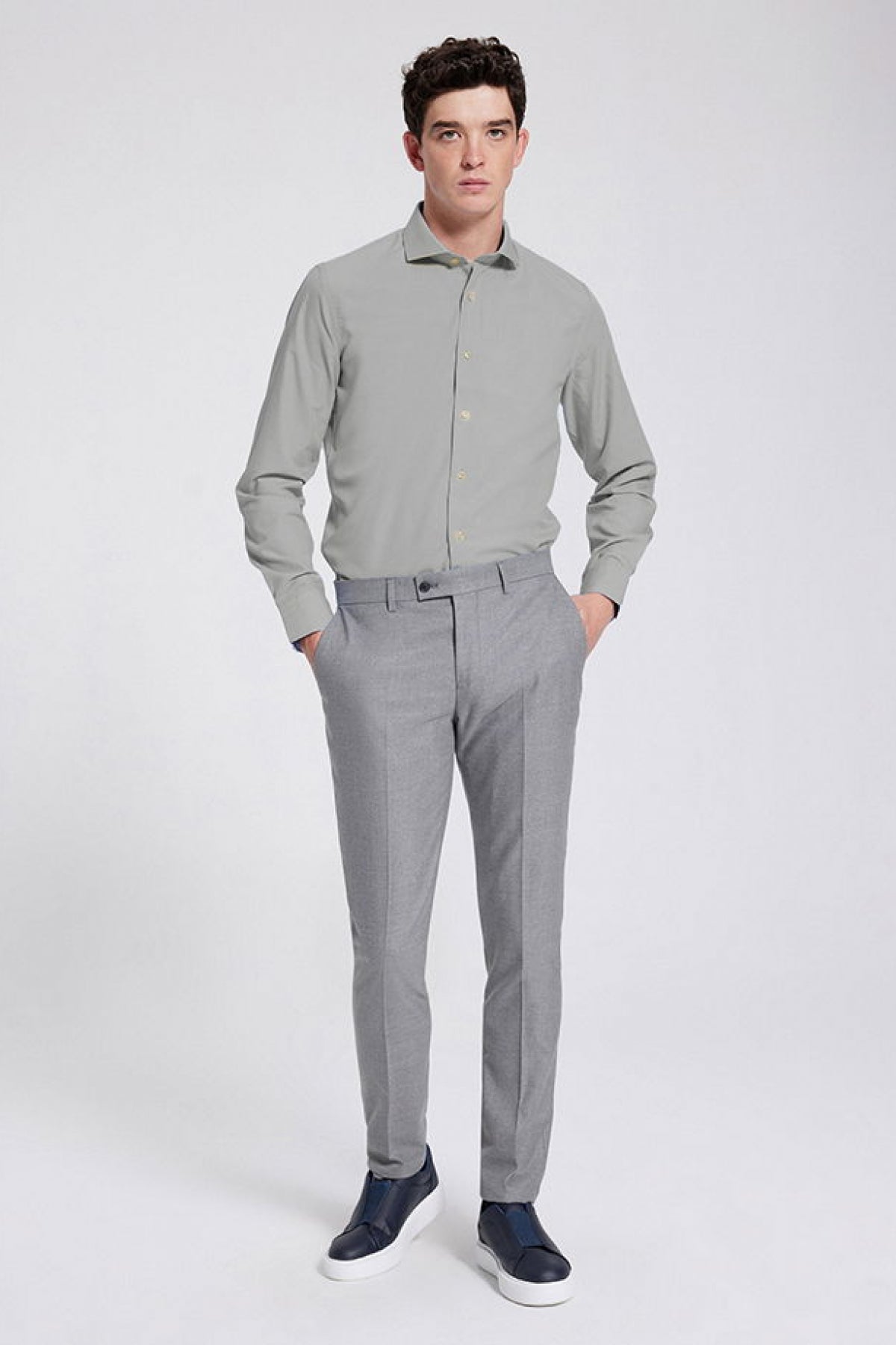 Ds Damat Slim Fit Italian Collar Shirt  - Gray