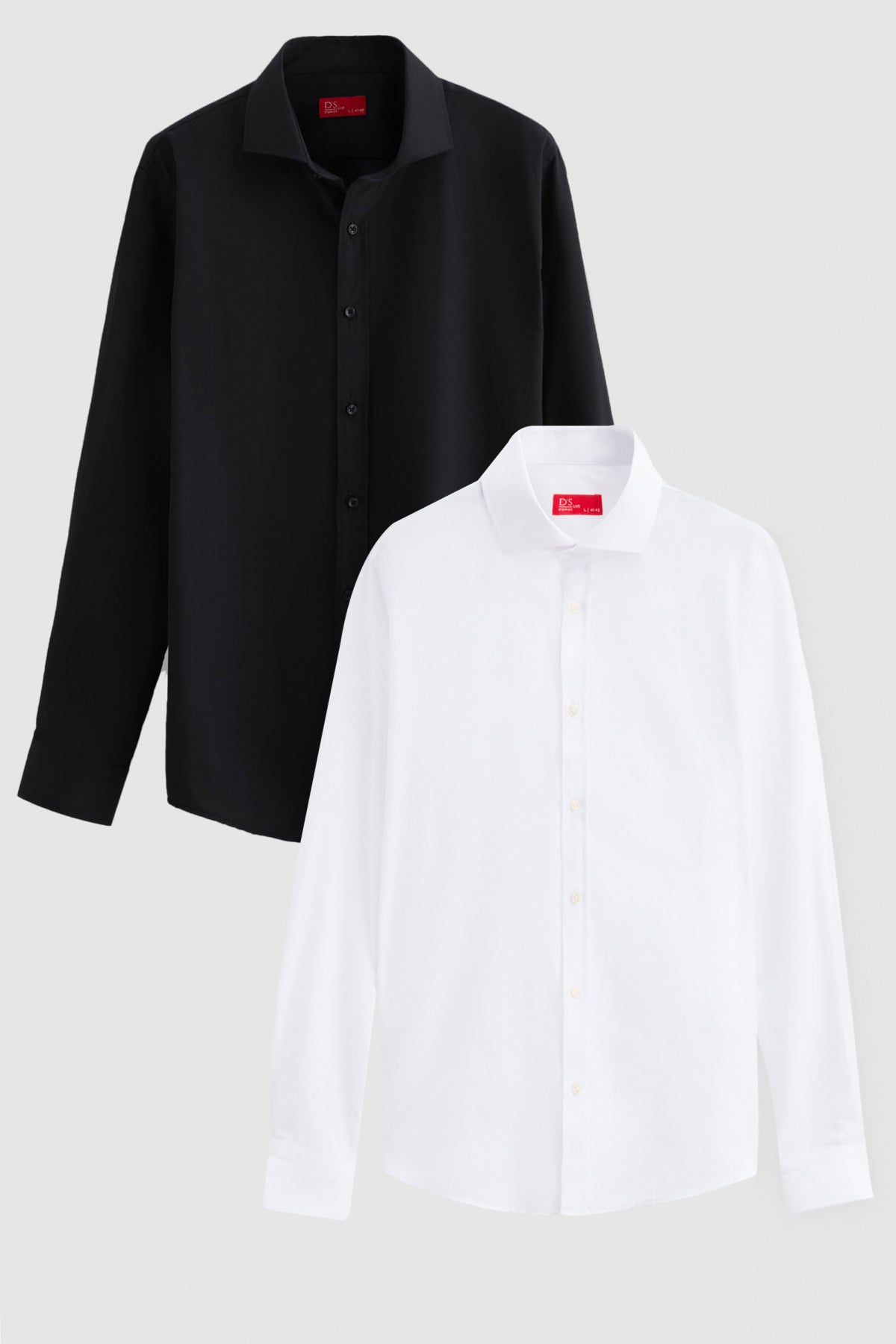 Ds Damat Slim Fit Italian Collar Slim Cut Classic Tie Long-Sleeve Easy-Iron Breathable 2-Pack Shirt  - Black/White
