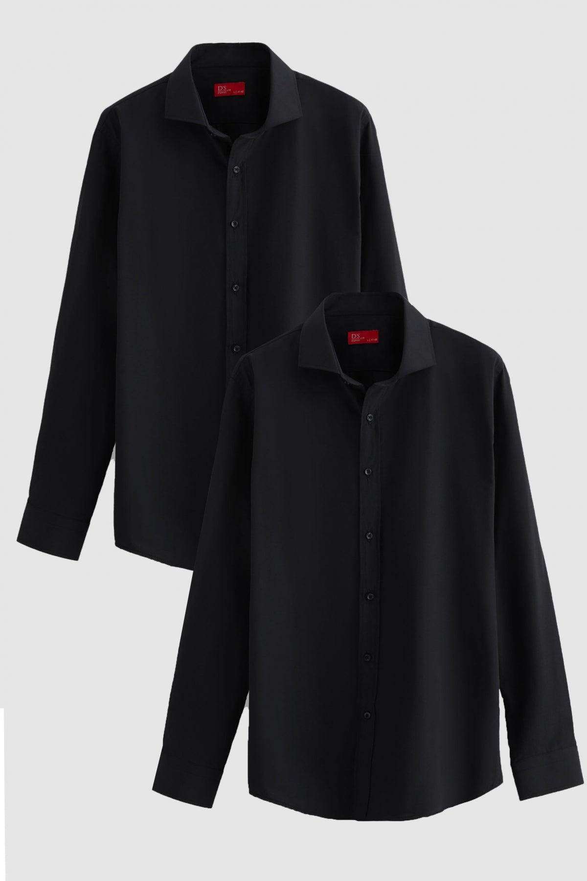 Ds Damat Slim Fit Italian Collar Slim Cut Classic Tie Long-Sleeve Easy-Iron Breathable 2-Pack Shirt  - Black