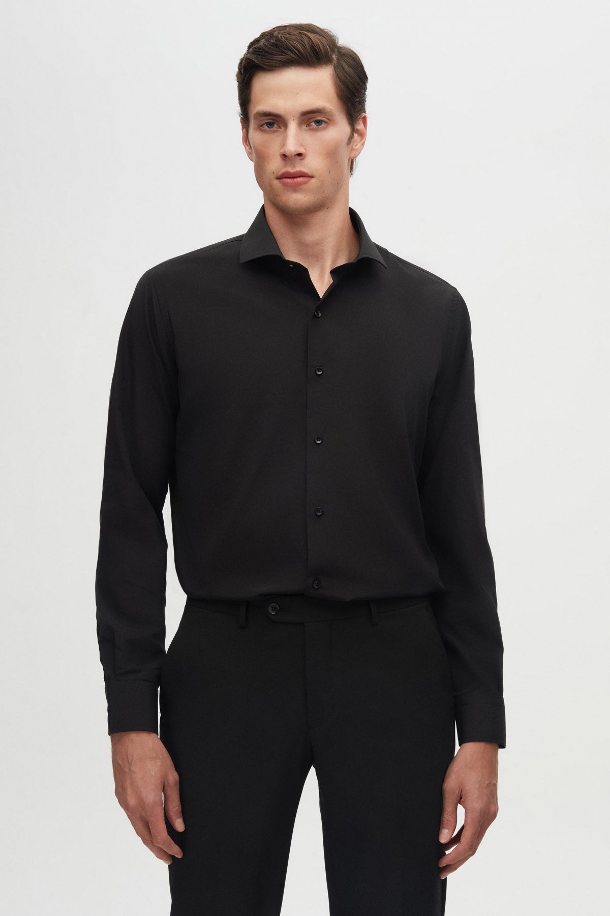 Ds Damat Slim Fit Italian Collar Slim Cut Classic Tie Long-Sleeve Easy-Iron Breathable 2-Pack Shirt  - Black