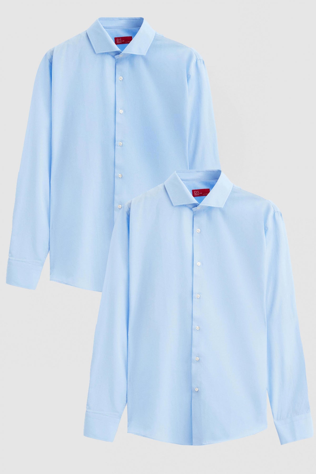 Ds Damat Slim Fit Italian Collar Slim Cut Classic Tie Long-Sleeve Easy-Iron Breathable 2-Pack Shirt  - Light Blue