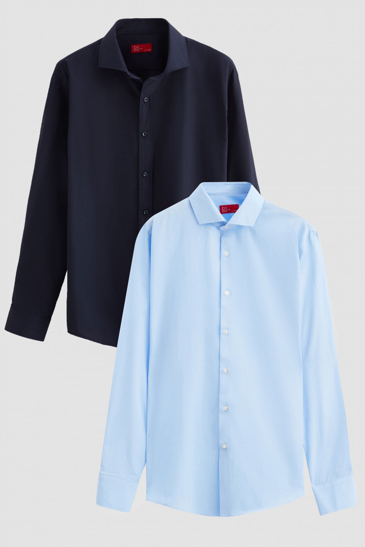 Ds Damat Slim Fit Italian Collar Slim Cut Classic Tie Long-Sleeve Easy-Iron Breathable 2-Pack Shirt  - Navy Blue/Light Blue