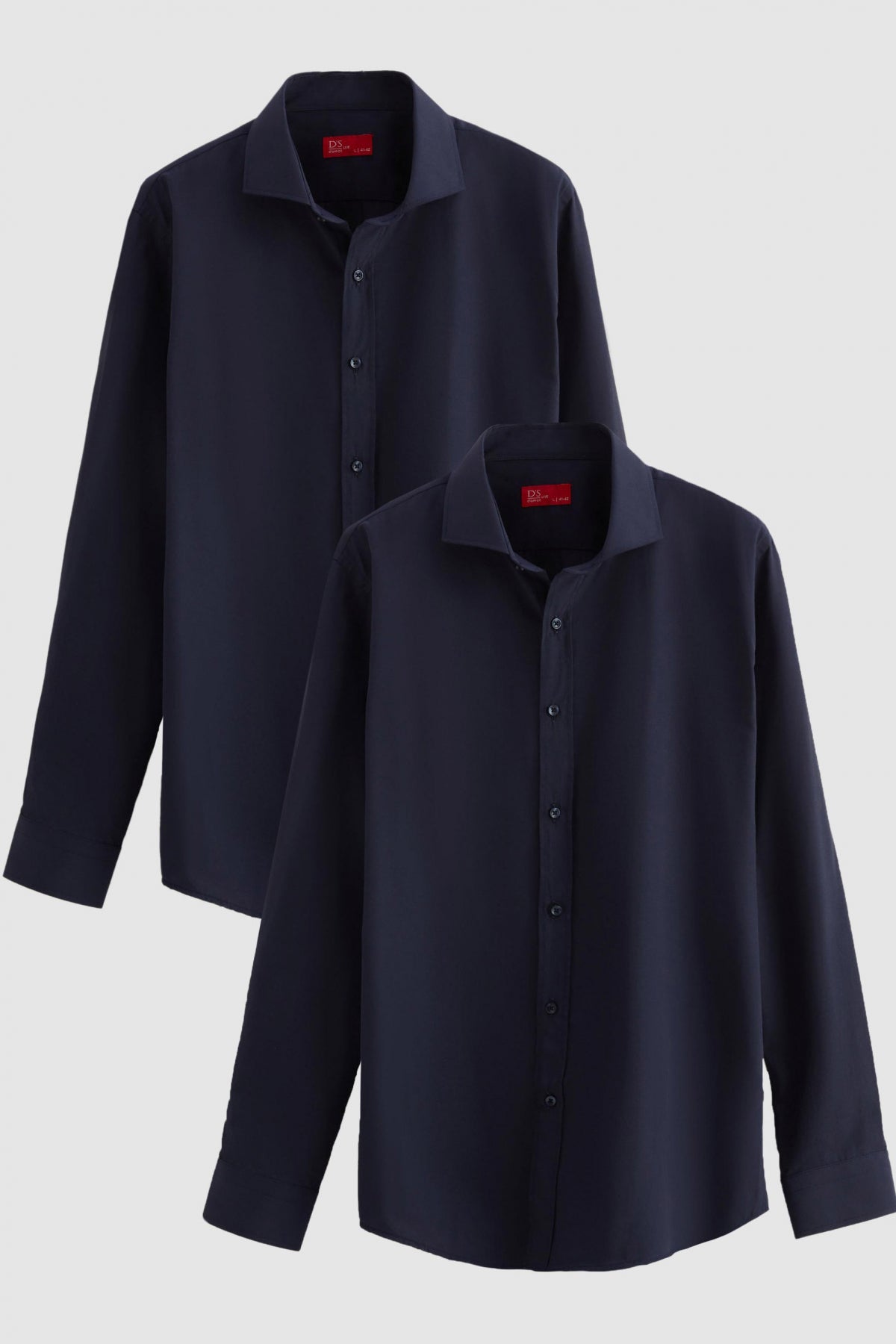 Ds Damat Slim Fit Italian Collar Slim Cut Classic Tie Long-Sleeve Easy-Iron Breathable 2-Pack Shirt  - Navy Blue