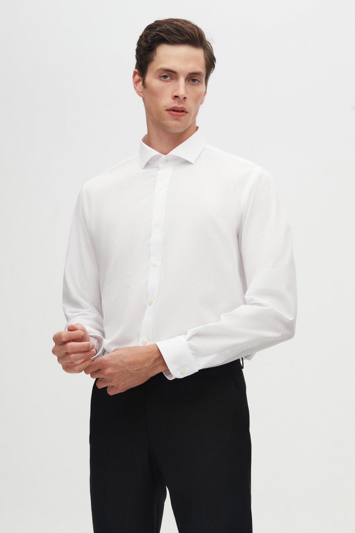 Ds Damat Slim Fit Italian Collar Slim Cut Classic Tie Long-Sleeve Easy-Iron Breathable 2-Pack Shirt  - White