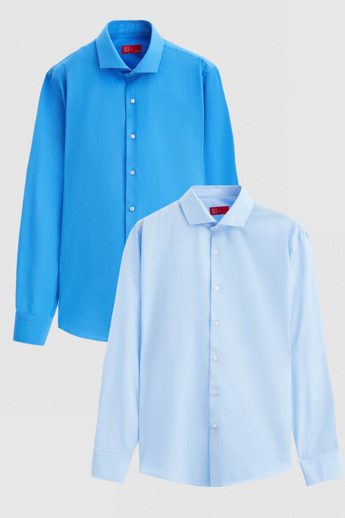 Ds Damat Slim Fit Italian Collar Slim Cut Classic Tie Long-Sleeve Easy-Iron Breathable 2-Pack Shirt  - Blue/Light Blue