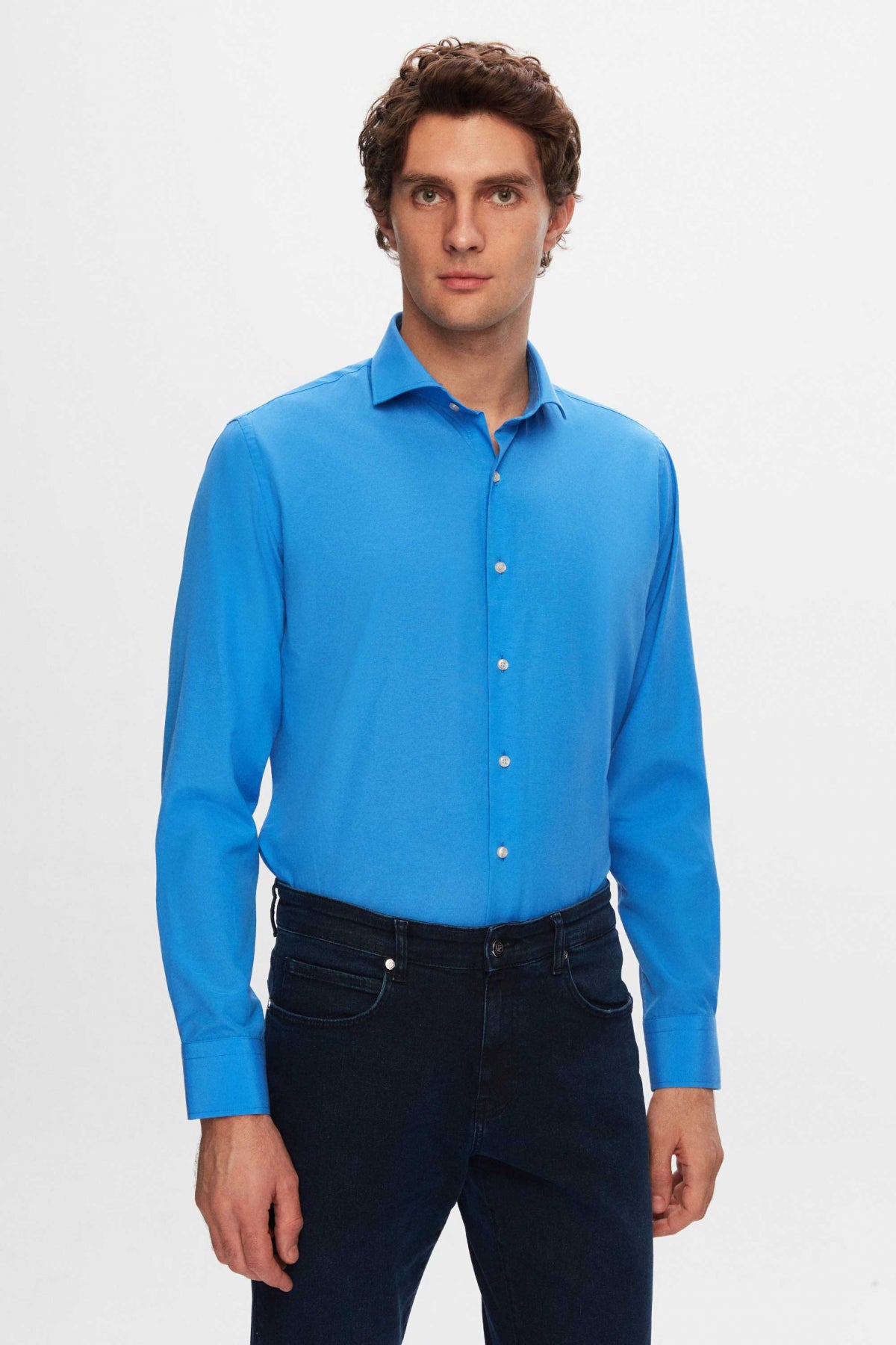Ds Damat Slim Fit Italian Collar Slim Cut Classic Tie Long-Sleeve Easy-Iron Breathable 2-Pack Shirt  - Blue/Light Blue