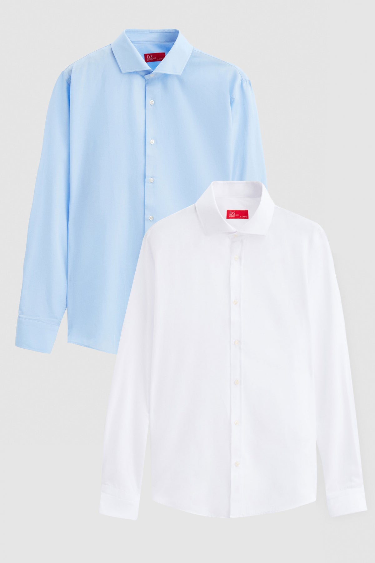 Ds Damat Slim Fit Italian Collar Slim Cut Classic Tie Long-Sleeve Easy-Iron Breathable 2-Pack Shirt  - Light Blue/White