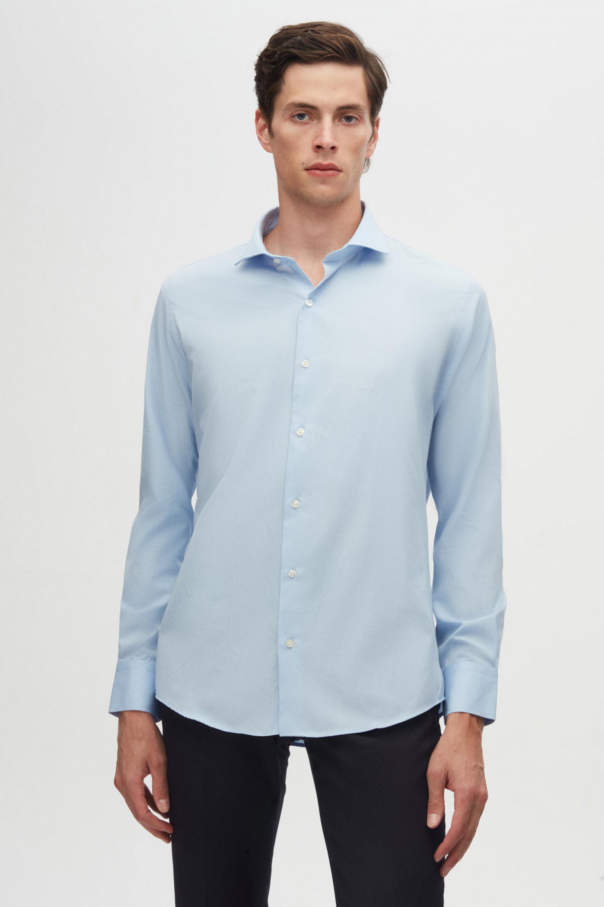 Ds Damat Slim Fit Italian Collar Slim Cut Classic Tie Long-Sleeve Easy-Iron Breathable 2-Pack Shirt  - Light Blue/White