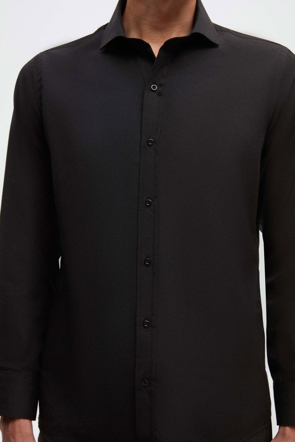 Ds Damat Slim Fit Italian Collar Slim Cut Classic Tie Long-Sleeve Easy-Iron Breathable Shirt  - Black