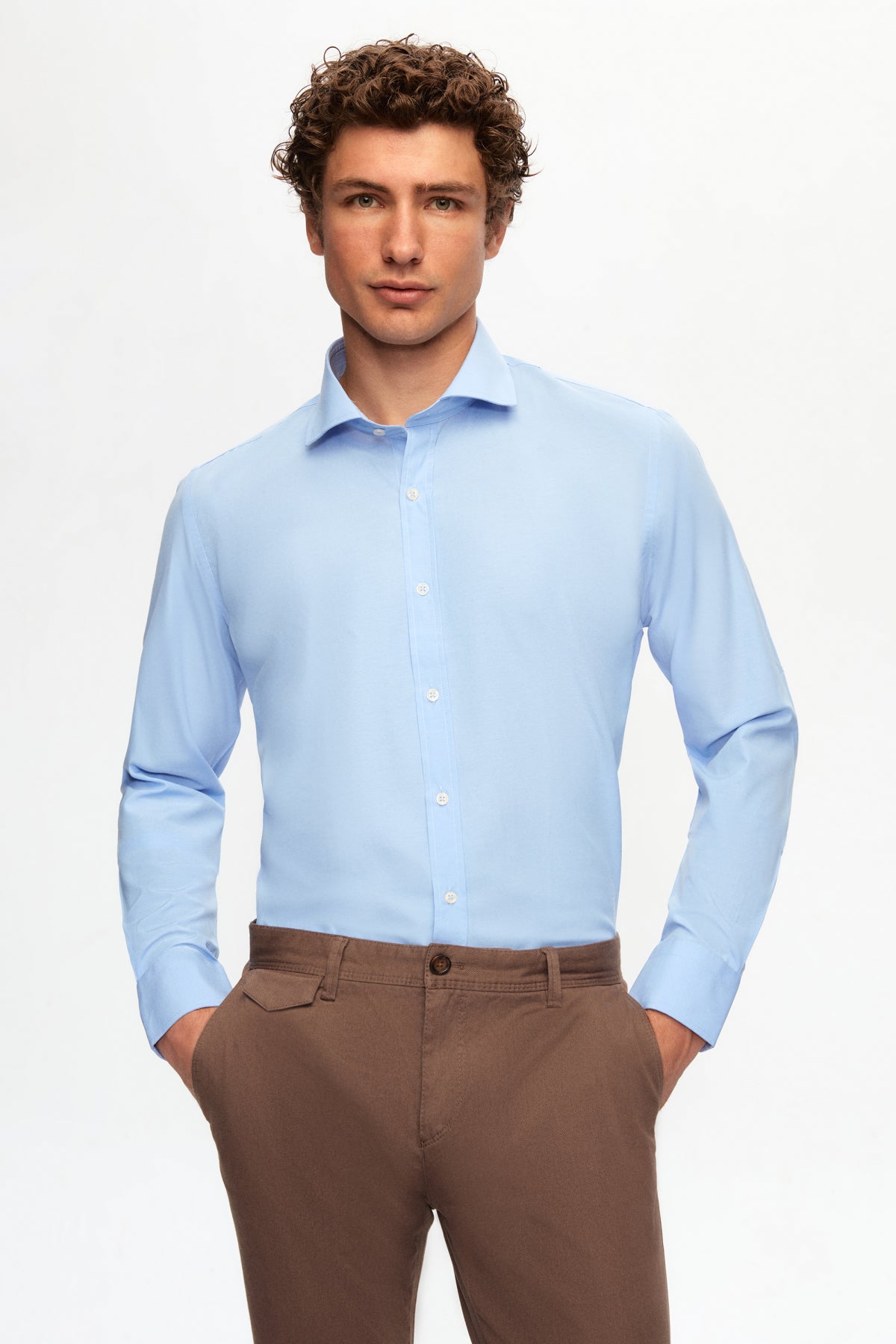 Ds Damat Slim Fit Italian Collar Slim Cut Classic Tie Long-Sleeve Easy-Iron Breathable Shirt  - Blue