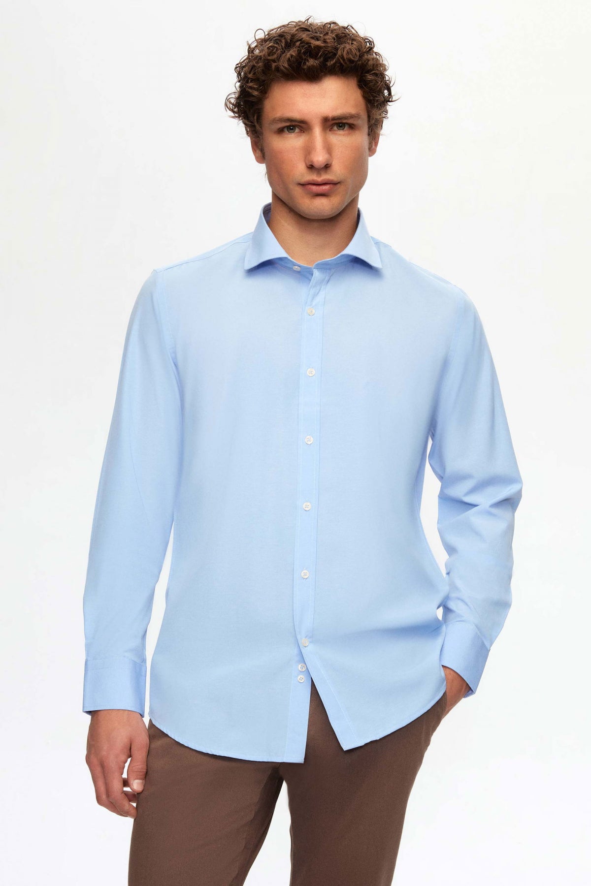 Ds Damat Slim Fit Italian Collar Slim Cut Classic Tie Long-Sleeve Easy-Iron Breathable Shirt  - Blue