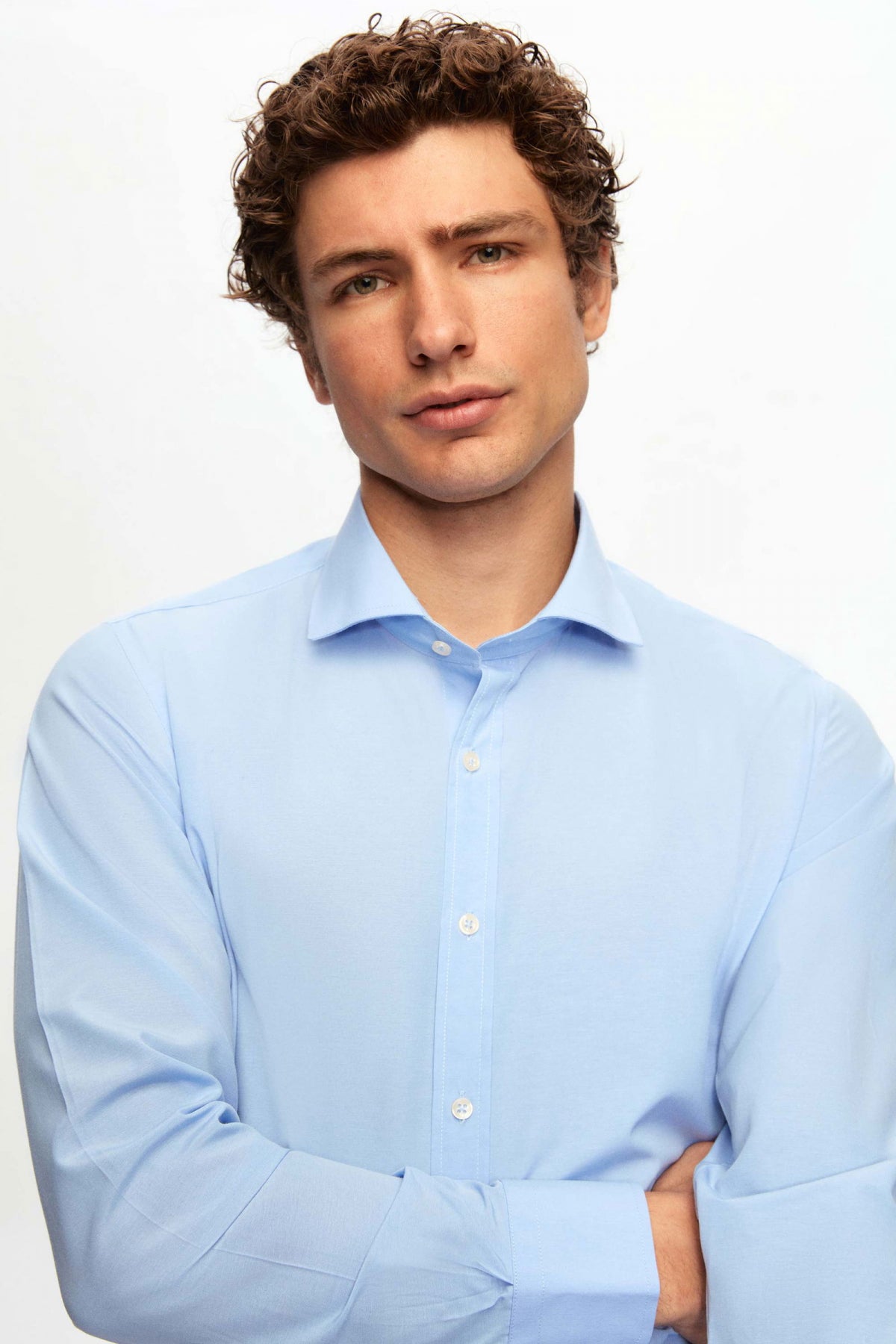 Ds Damat Slim Fit Italian Collar Slim Cut Classic Tie Long-Sleeve Easy-Iron Breathable Shirt  - Blue
