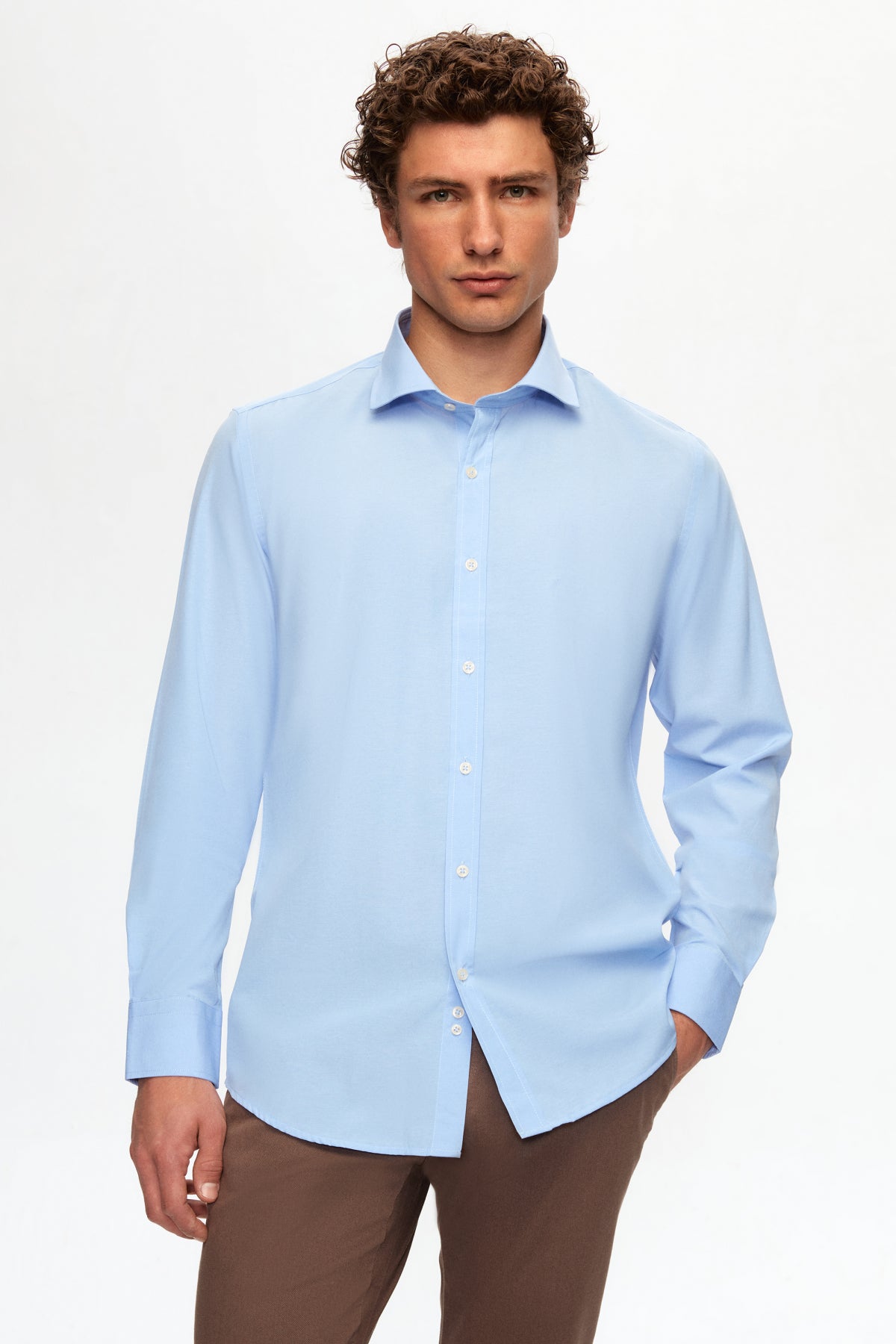 Ds Damat Slim Fit Italian Collar Slim Cut Classic Tie Long-Sleeve Easy-Iron Breathable Shirt  - Blue