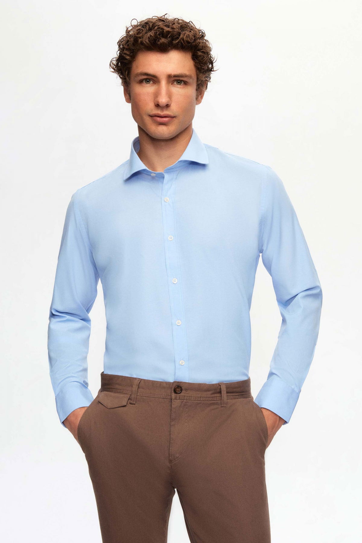 Ds Damat Slim Fit Italian Collar Slim Cut Classic Tie Long-Sleeve Easy-Iron Breathable Shirt  - Blue