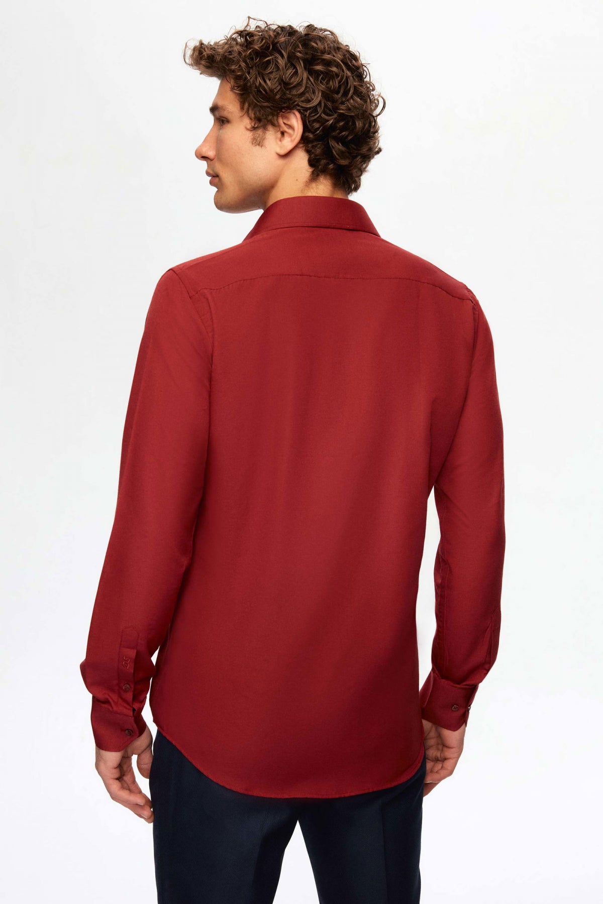 Ds Damat Slim Fit Italian Collar Slim Cut Classic Tie Long-Sleeve Easy-Iron Breathable Shirt  - Burgundy