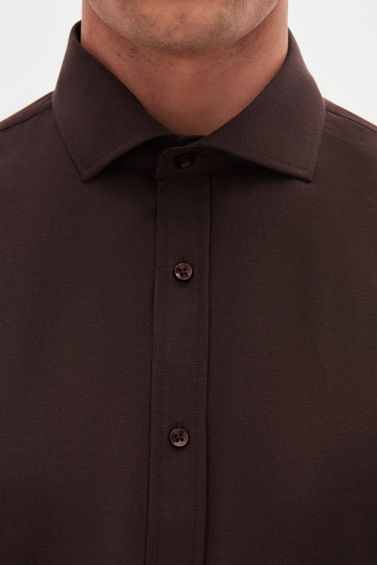 Ds Damat Slim Fit Italian Collar Slim Cut Classic Tie Long-Sleeve Easy-Iron Breathable Shirt  - Dark Brown