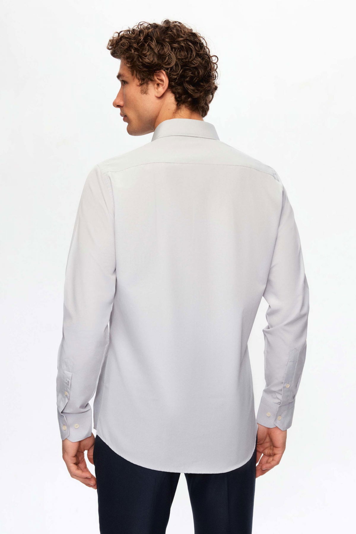 Ds Damat Slim Fit Italian Collar Slim Cut Classic Tie Long-Sleeve Easy-Iron Breathable Shirt  - Gray