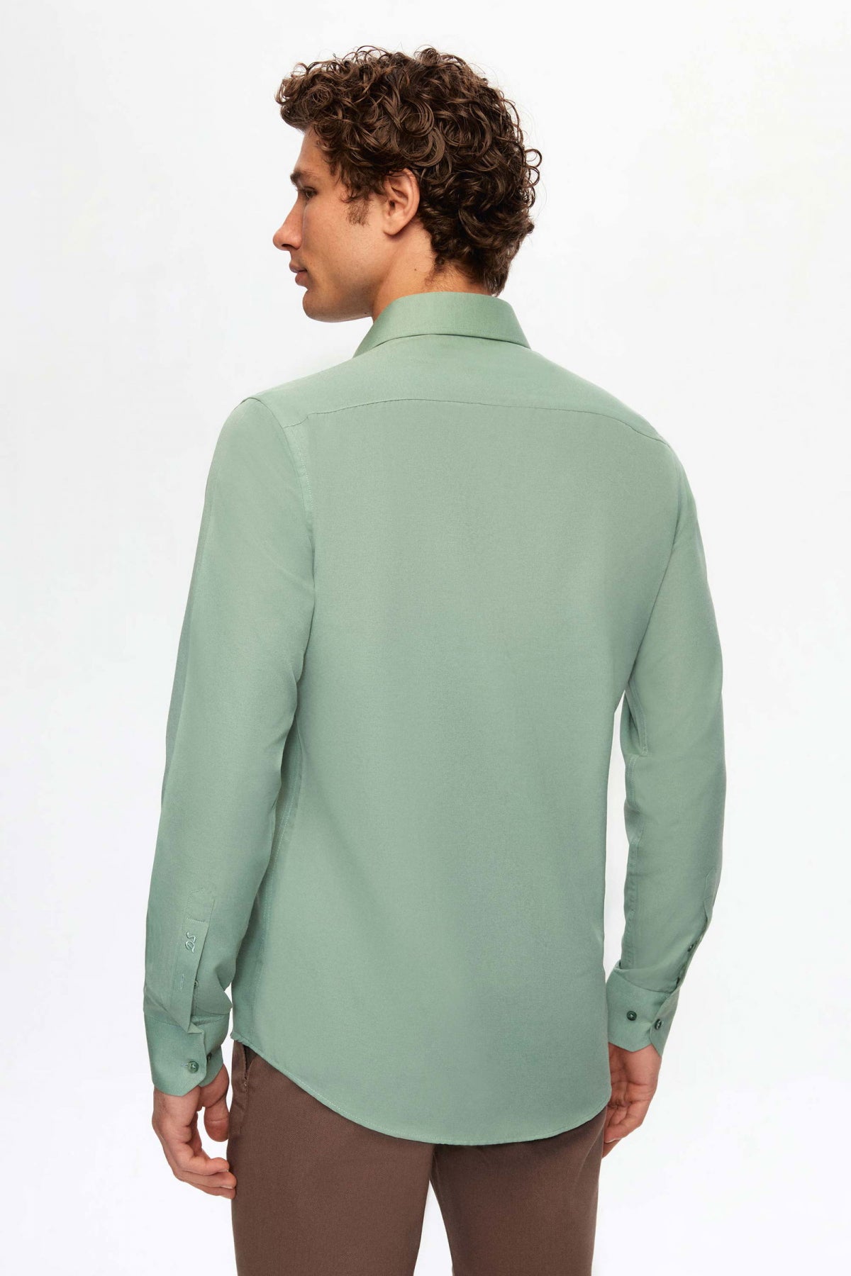 Ds Damat Slim Fit Italian Collar Slim Cut Classic Tie Long-Sleeve Easy-Iron Breathable Shirt  - Green