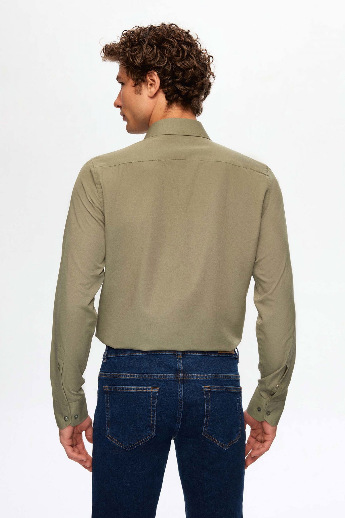 Ds Damat Slim Fit Italian Collar Slim Cut Classic Tie Long-Sleeve Easy-Iron Breathable Shirt  - Khaki