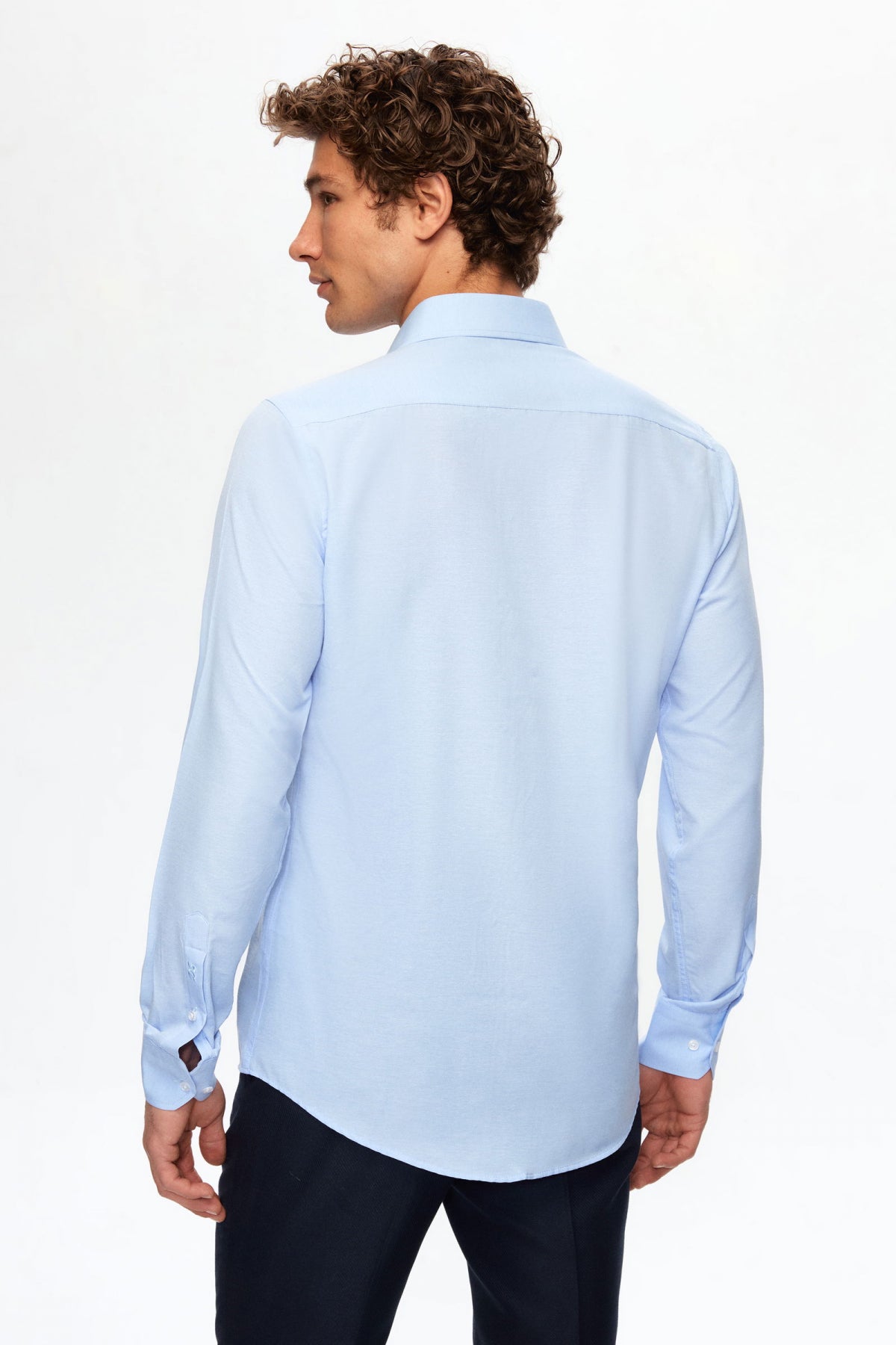 Ds Damat Slim Fit Italian Collar Slim Cut Classic Tie Long-Sleeve Easy-Iron Breathable Shirt  - Light Blue