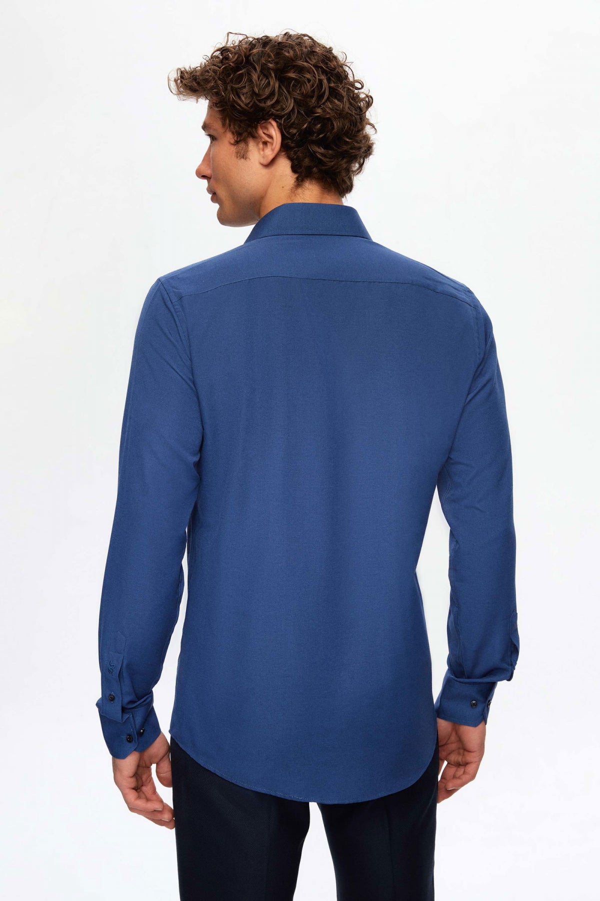 Ds Damat Slim Fit Italian Collar Slim Cut Classic Tie Long-Sleeve Easy-Iron Breathable Shirt  - Navy Blue