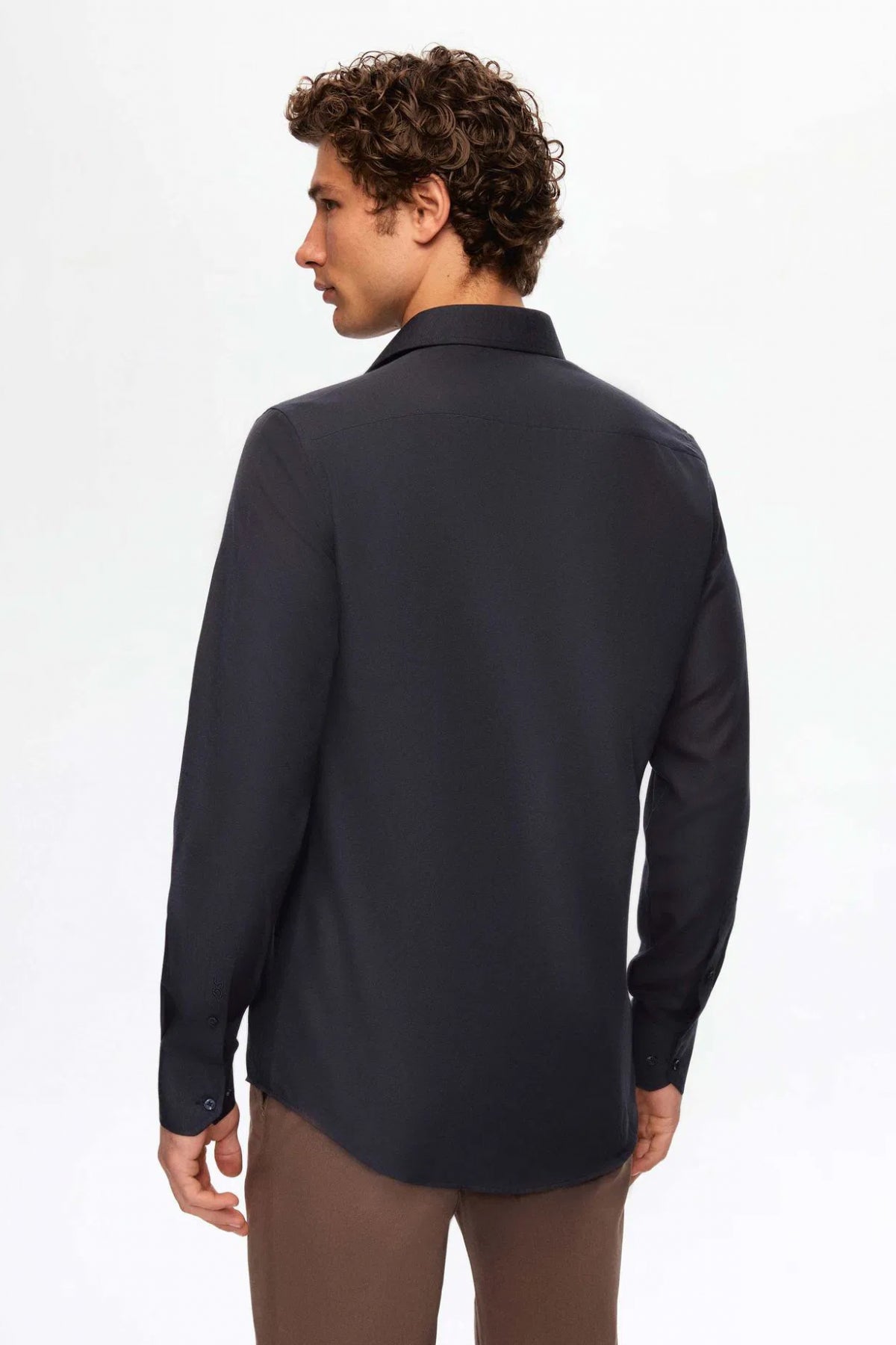 Ds Damat Slim Fit Italian Collar Slim Cut Classic Tie Long-Sleeve Easy-Iron Breathable Shirt  - Navy Blue
