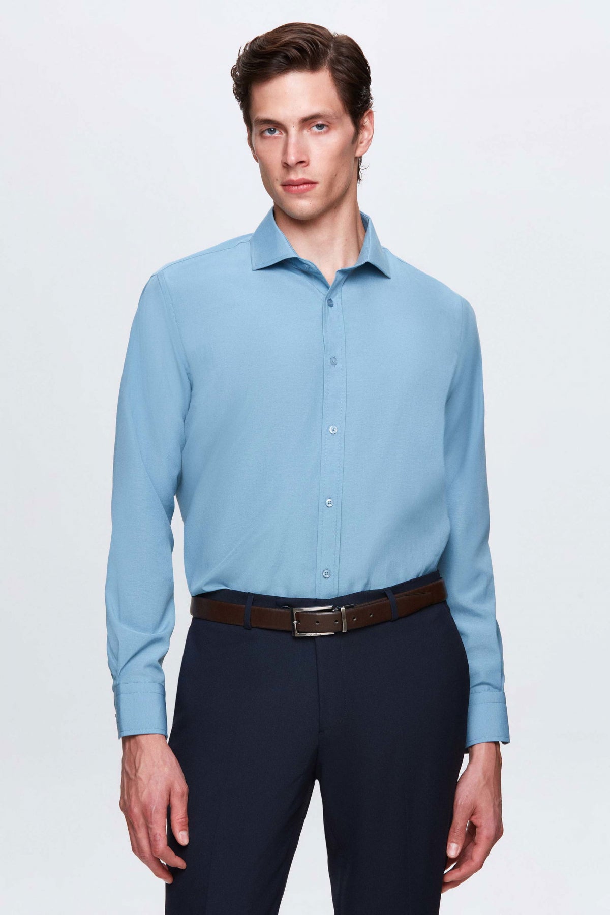Ds Damat Slim Fit Italian Collar Slim Cut Classic Tie Long-Sleeve Easy-Iron Breathable Shirt  - Petrol