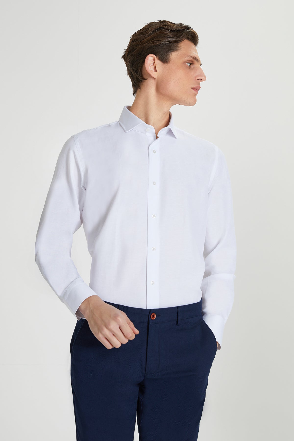 Ds Damat Slim Fit Italian Collar Slim Cut Classic Tie Long-Sleeve Easy-Iron Breathable Shirt  - White