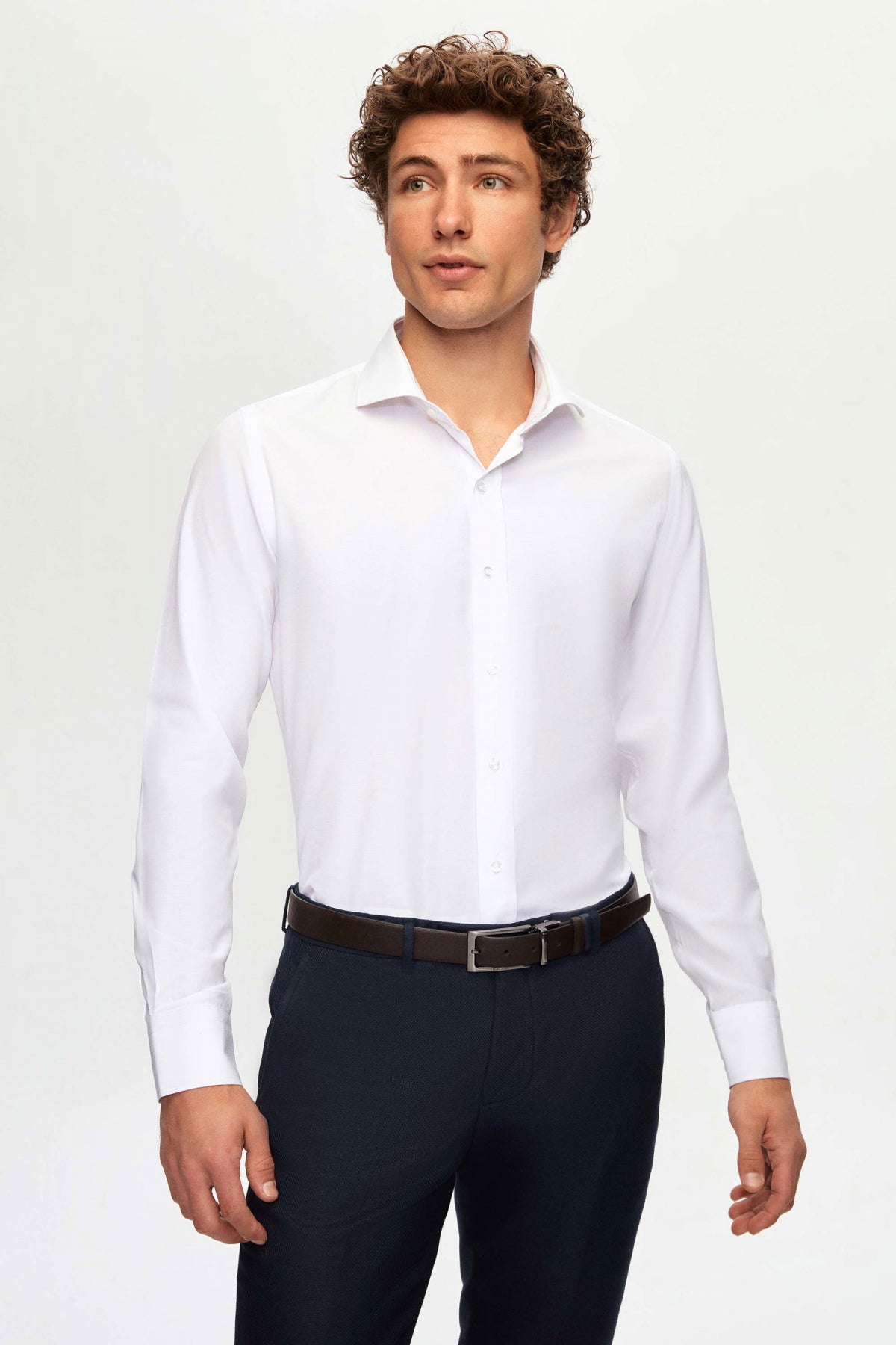 Ds Damat Slim Fit Italian Collar Slim Cut Classic Tie Long-Sleeve Easy-Iron Breathable Shirt  - White