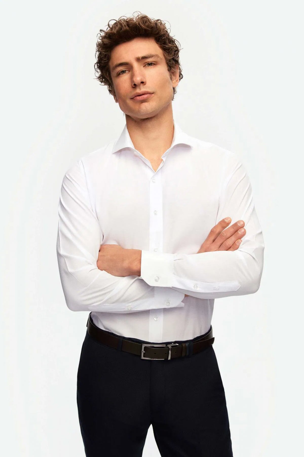 Ds Damat Slim Fit Italian Collar Slim Cut Classic Tie Long-Sleeve Easy-Iron Breathable Shirt  - White