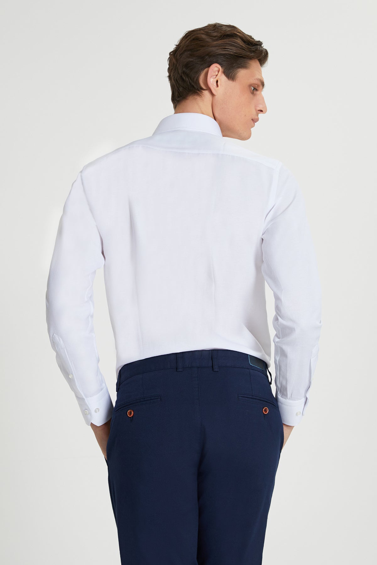 Ds Damat Slim Fit Italian Collar Slim Cut Classic Tie Long-Sleeve Easy-Iron Breathable Shirt  - White