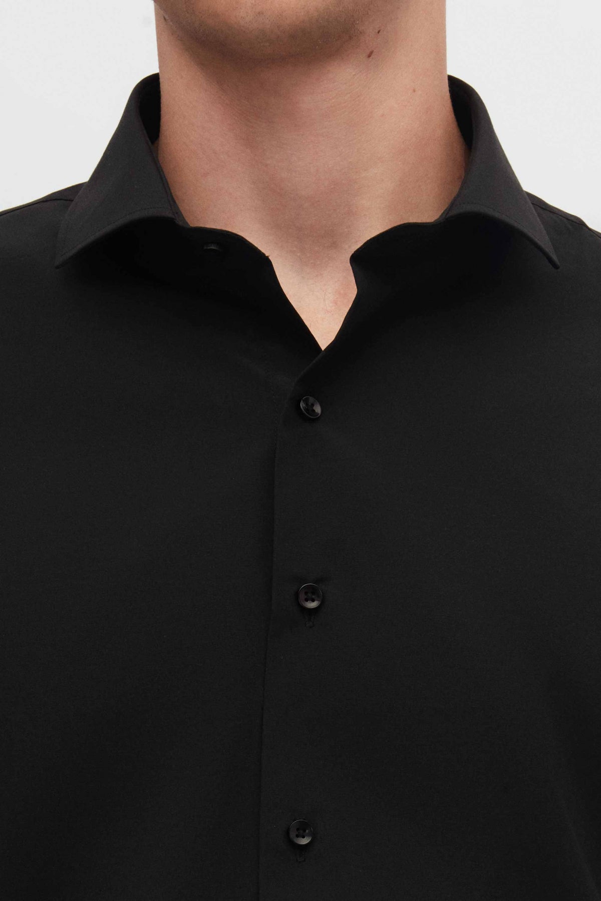 Ds Damat Slim Fit Italian Collar Slim Cut Classic Tie Long Sleeve Easy Iron Breathable Shirt  - Black