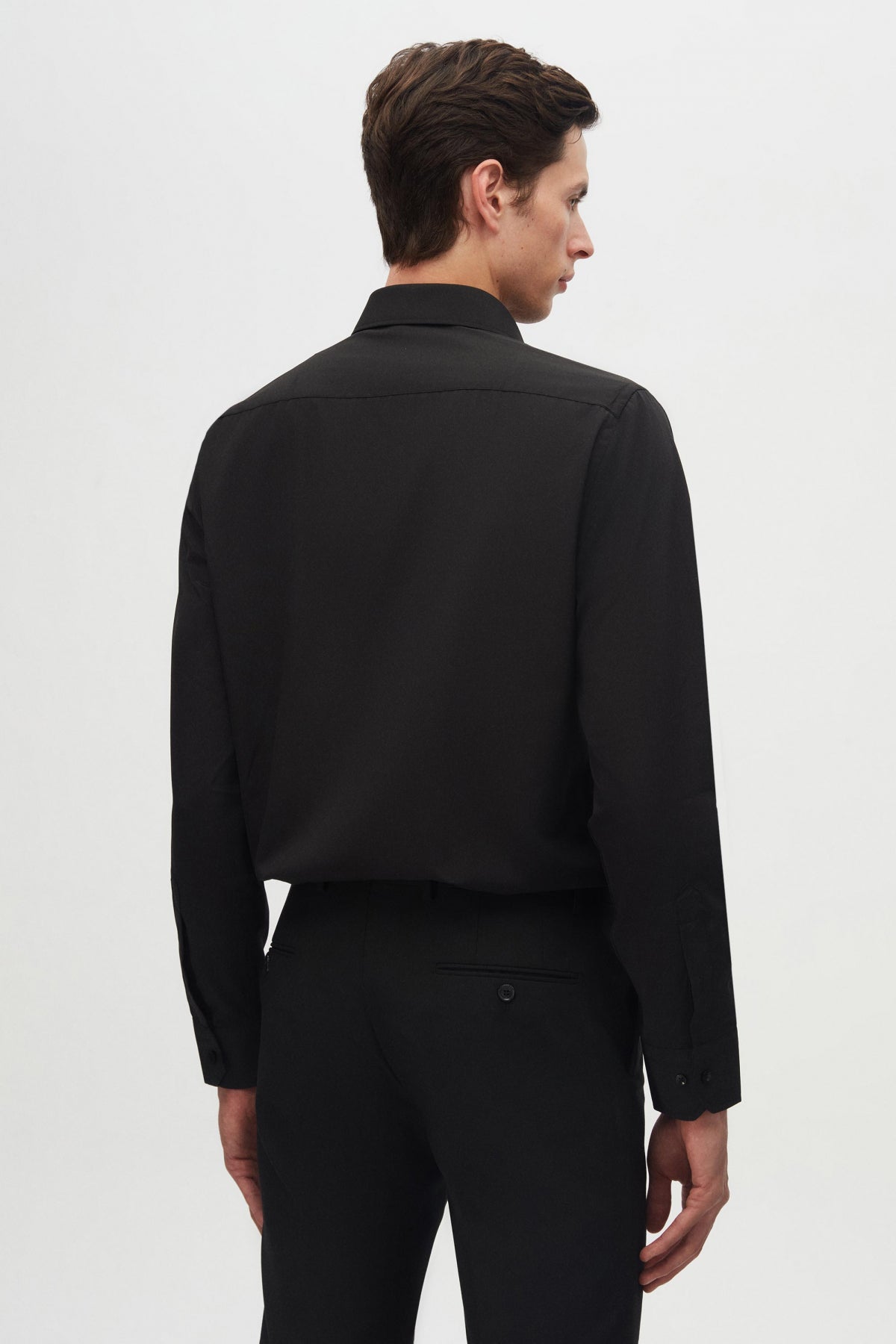 Ds Damat Slim Fit Italian Collar Slim Cut Classic Tie Long Sleeve Easy Iron Breathable Shirt  - Black