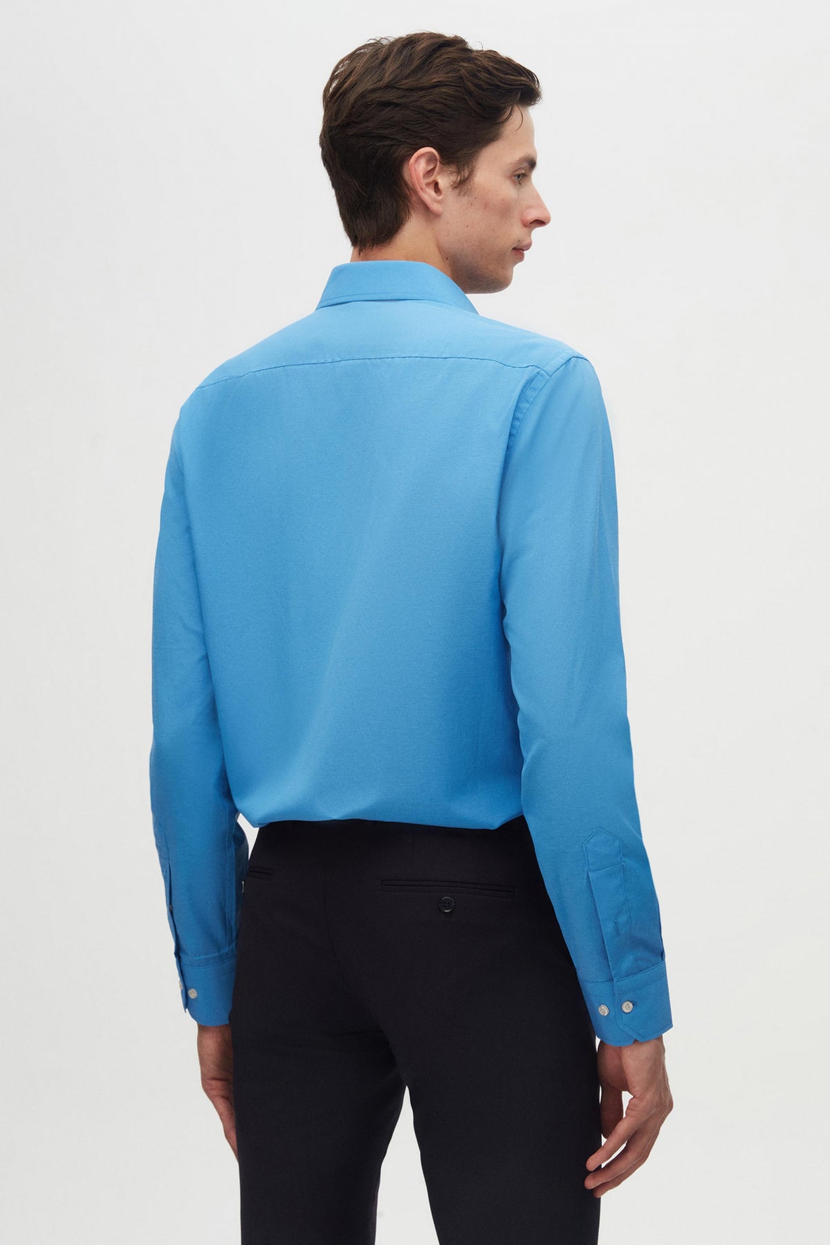 Ds Damat Slim Fit Italian Collar Slim Cut Classic Tie Long Sleeve Easy Iron Breathable Shirt  - Blue
