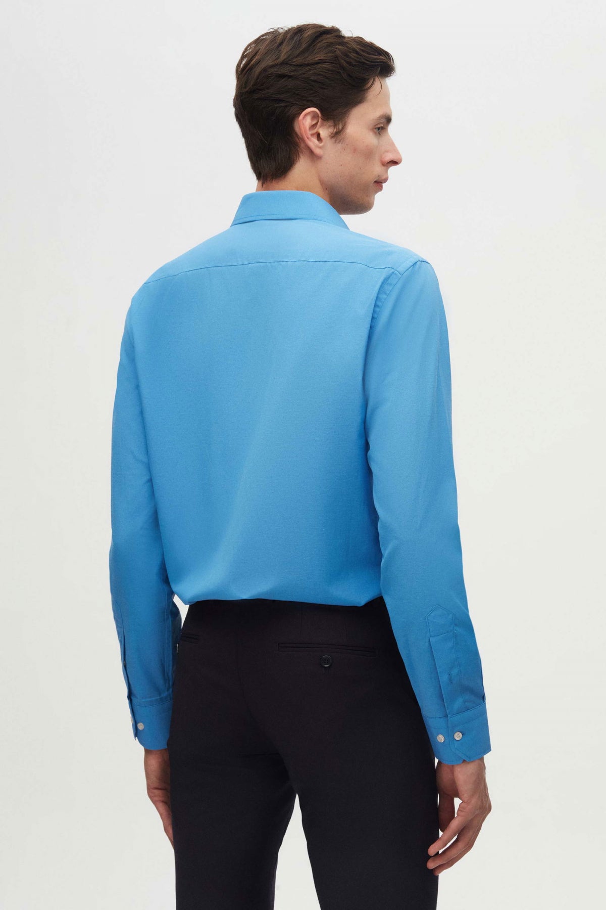 Ds Damat Slim Fit Italian Collar Slim Cut Classic Tie Long Sleeve Easy Iron Breathable Shirt  - Blue