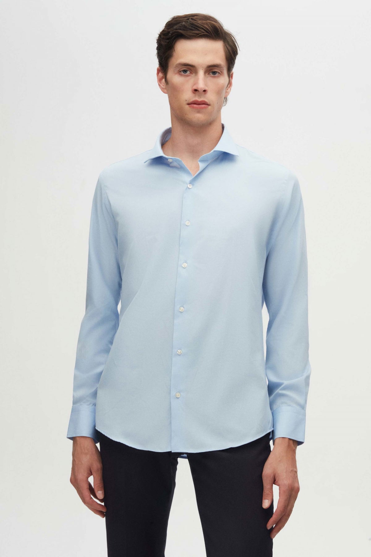Ds Damat Slim Fit Italian Collar Slim Cut Classic Tie Long Sleeve Easy Iron Breathable Shirt  - Light Blue