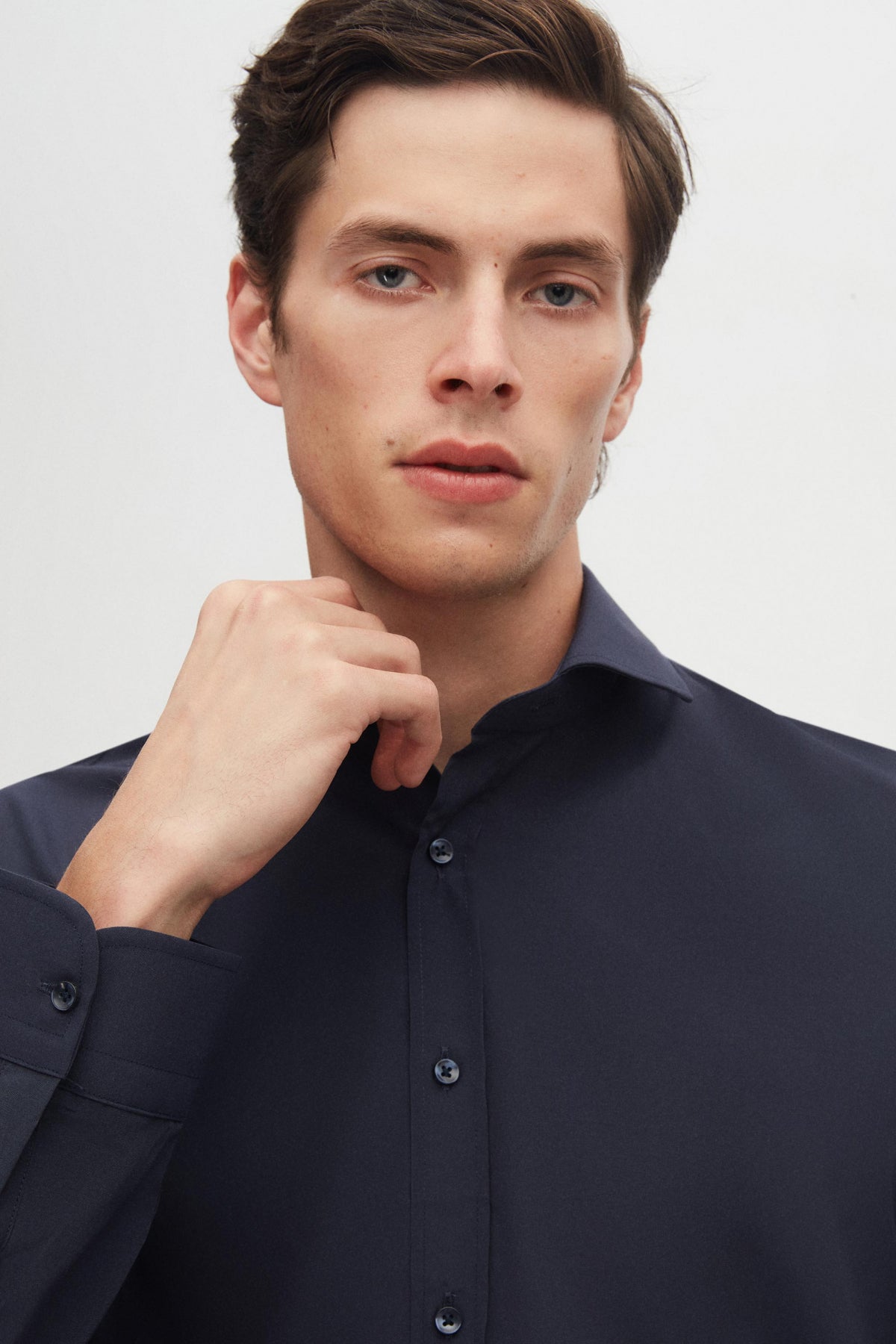 Ds Damat Slim Fit Italian Collar Slim Cut Classic Tie Long Sleeve Easy Iron Breathable Shirt  - Navy Blue