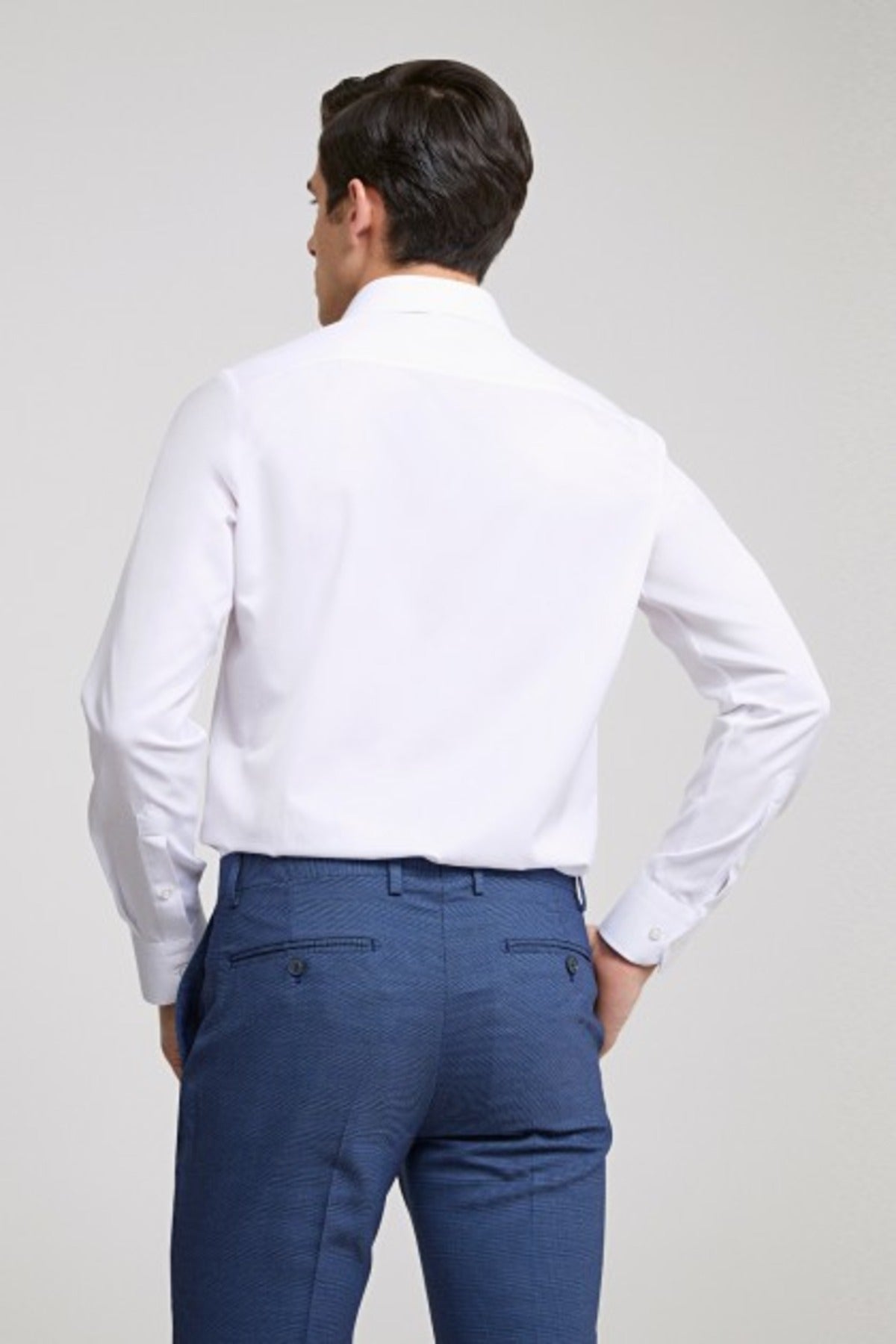 Ds Damat Slim Fit Italian Collar Slim Cut Classic Tie Long Sleeve Easy Iron Breathable Shirt  - White