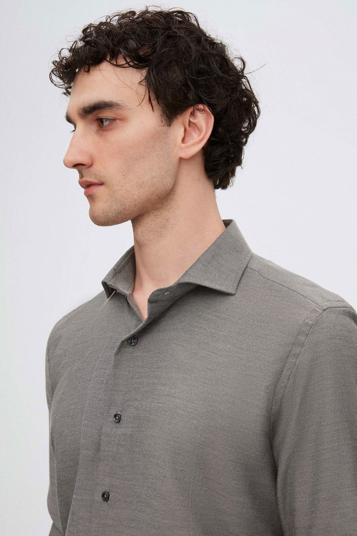 Ds Damat Slim Fit Italian Collar Textured Long-Sleeve Easy-Iron Breathable Four-Season Shirt  - Anthracite