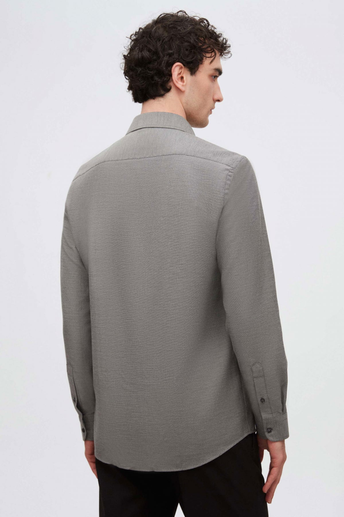 Ds Damat Slim Fit Italian Collar Textured Long-Sleeve Easy-Iron Breathable Four-Season Shirt  - Anthracite