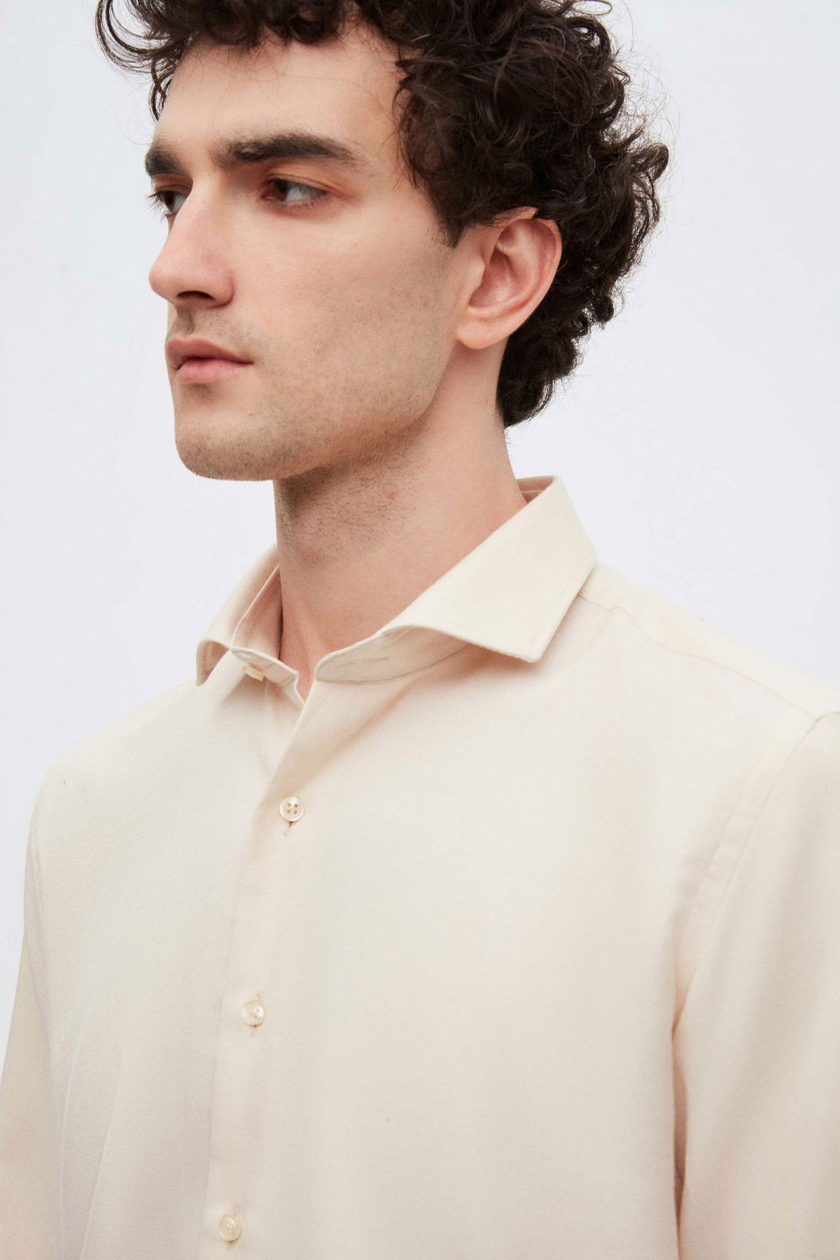 Ds Damat Slim Fit Italian Collar Textured Long-Sleeve Easy-Iron Breathable Four-Season Shirt  - Beige