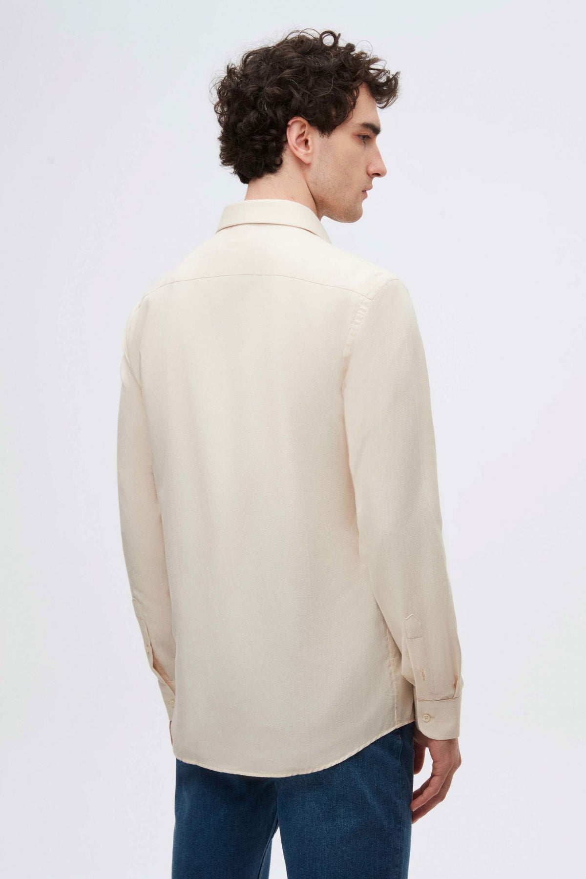Ds Damat Slim Fit Italian Collar Textured Long-Sleeve Easy-Iron Breathable Four-Season Shirt  - Beige