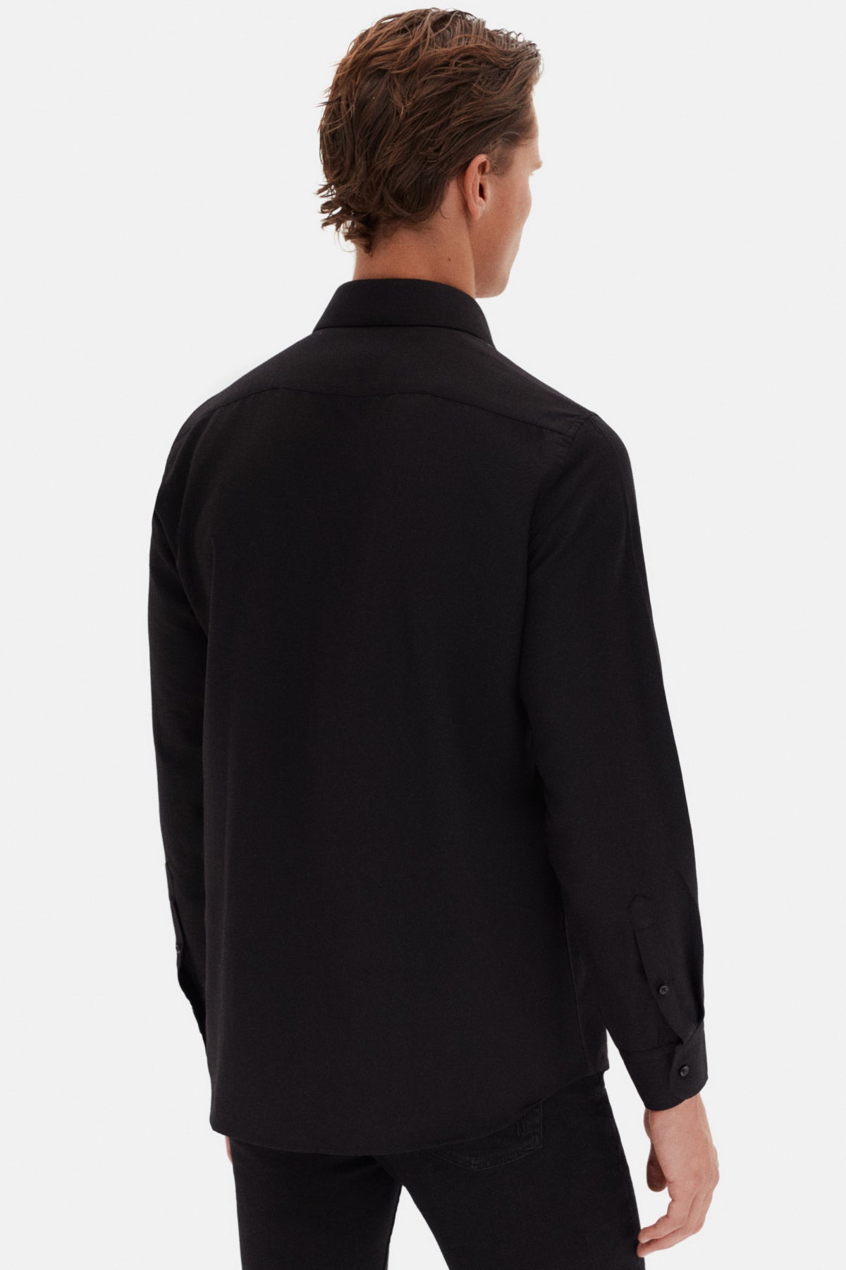 Ds Damat Slim Fit Italian Collar Textured Long-Sleeve Easy-Iron Breathable Four-Season Shirt  - Black